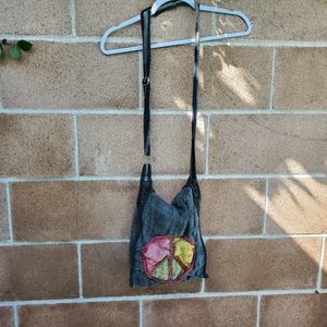 Vintage hemp peace sign cross body bag